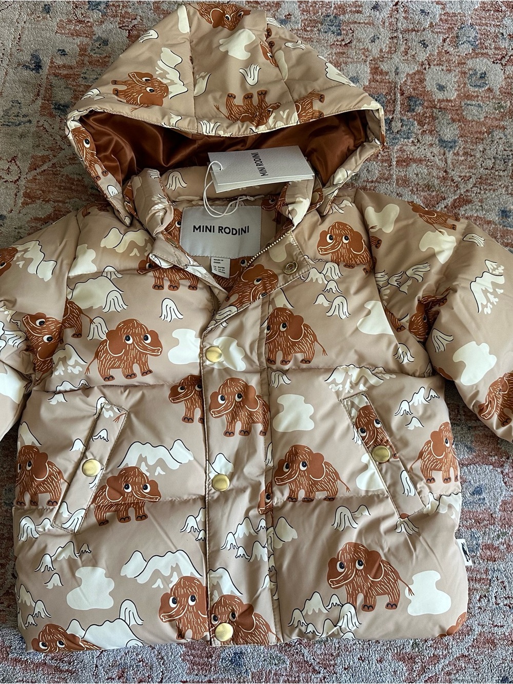 NWT Mini Rodini Beige Mammoth Puffer Jacket 1.5-3Y